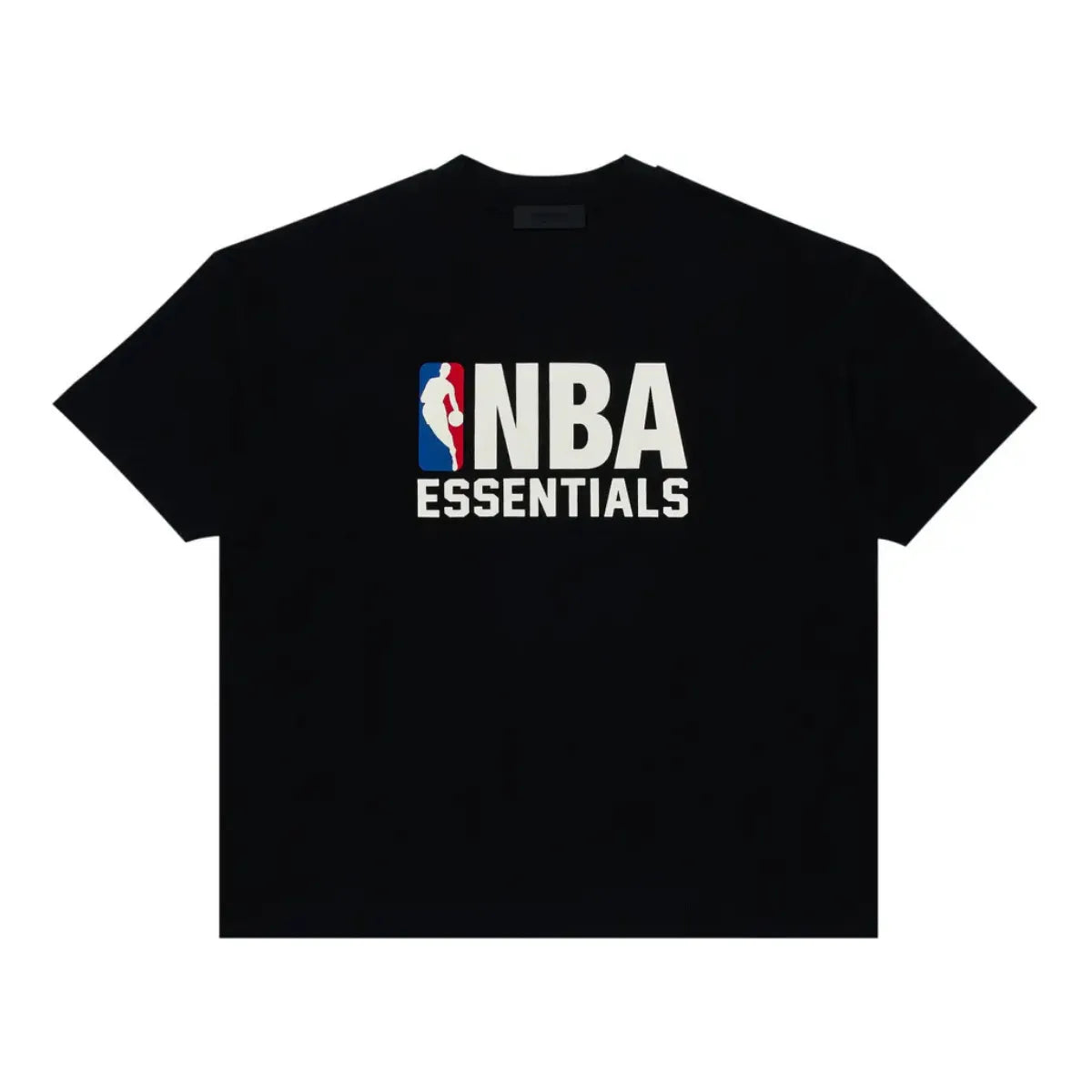 Czarny T-shirt Fear of God Essentials NBA z białym logo NBA i napisem ESSENTIALS.