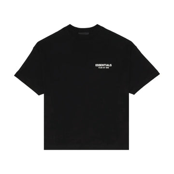 Czarna koszulka Fear of God Essentials Crewneck Tee z białym logo na piersi.