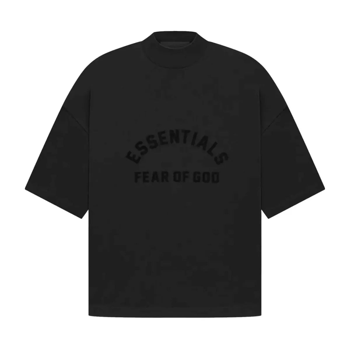 Czarna koszulka Fear of God Essentials Tee 'Jet Black' z bawełny jersey, z logo na piersi.