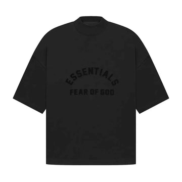 Czarna koszulka Fear of God Essentials Tee 'Jet Black' z bawełny jersey, z logo na piersi.