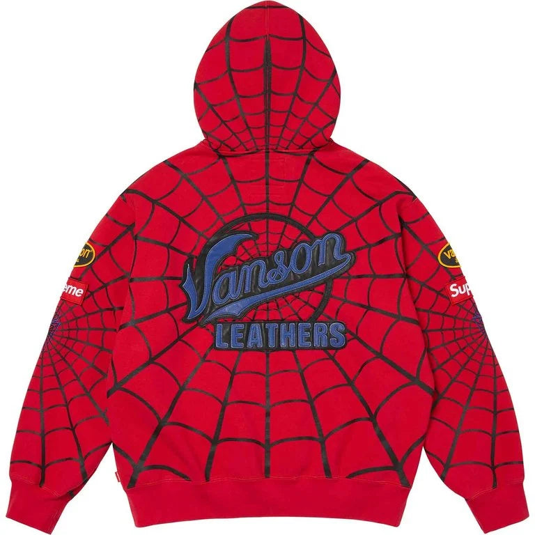 Supreme®/Vanson Leathers® Spider-Man Zip Up Hooded Sweatshirt RED