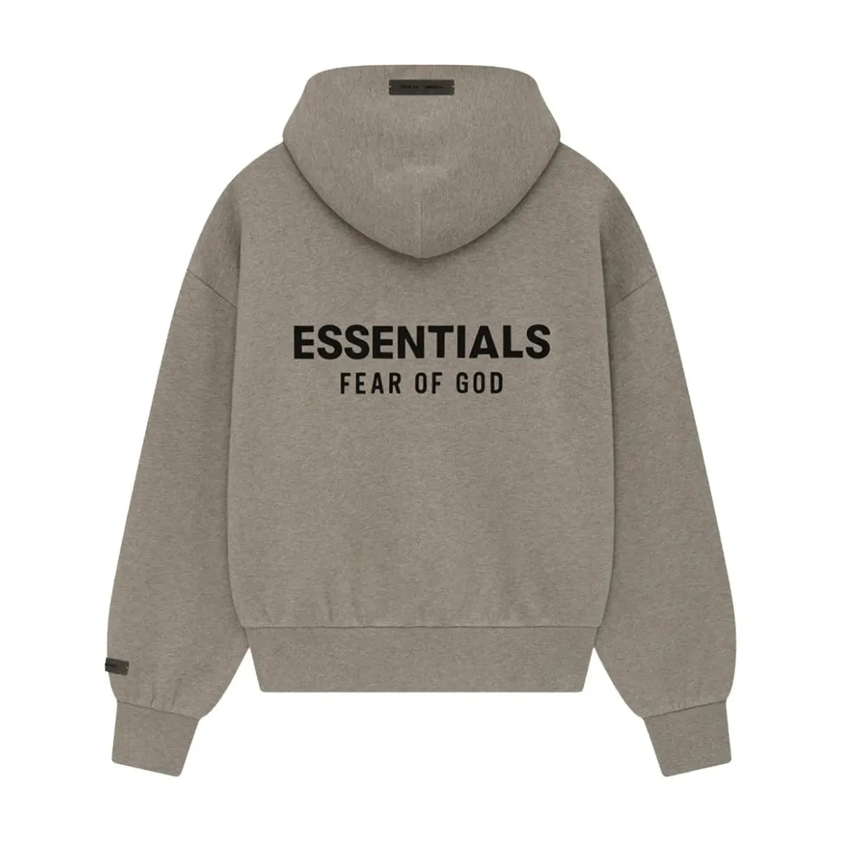 Bluza rozpinana Fear of God Essentials Homestead Heather z czarnym logo i gumową naszywką.