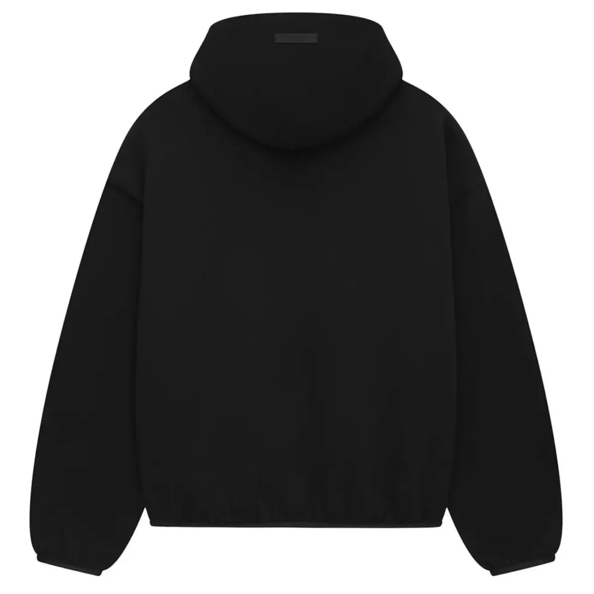 Fear of God Essentials NBA Black SS25 hoodie, minimalistyczny czarny fason z kapturem i ściągaczami.