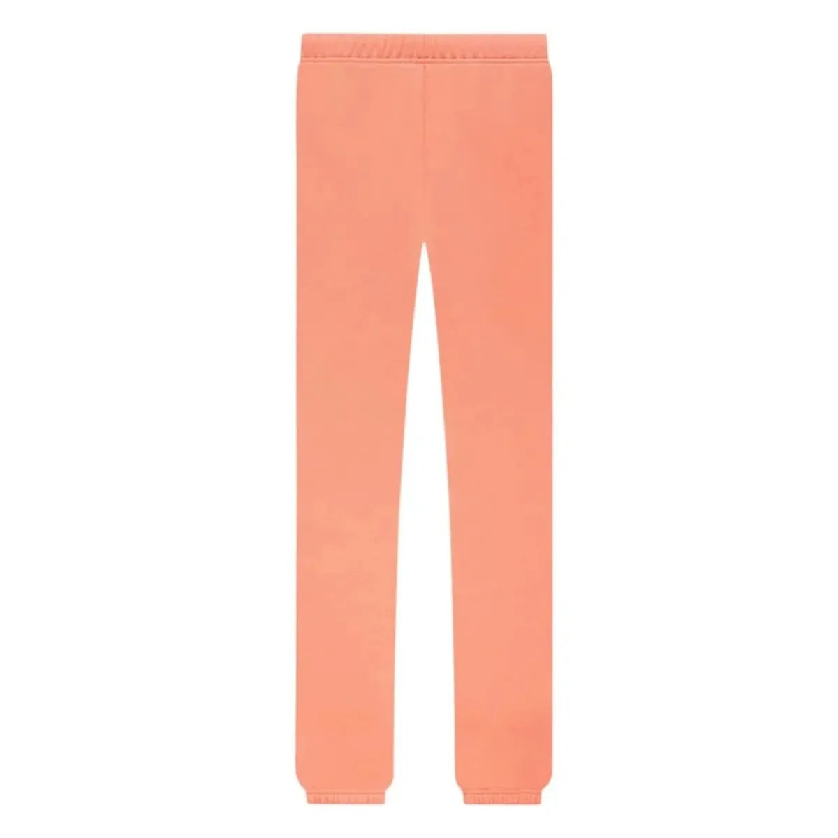 Fear of God Essentials Coral Sweatpant, gładkie, różowo-pomarańczowe spodnie dresowe z elastycznym pasem i mankietami.