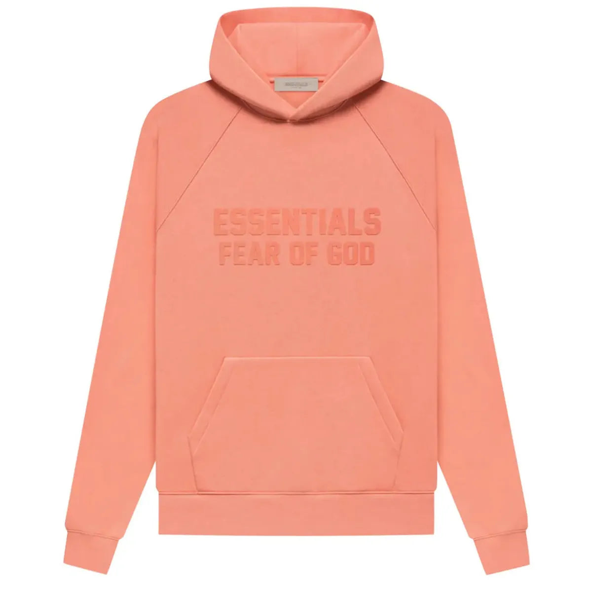 Fear of God Essentials Coral Hoodie z wytłoczonym logo i kieszenią kangurką.