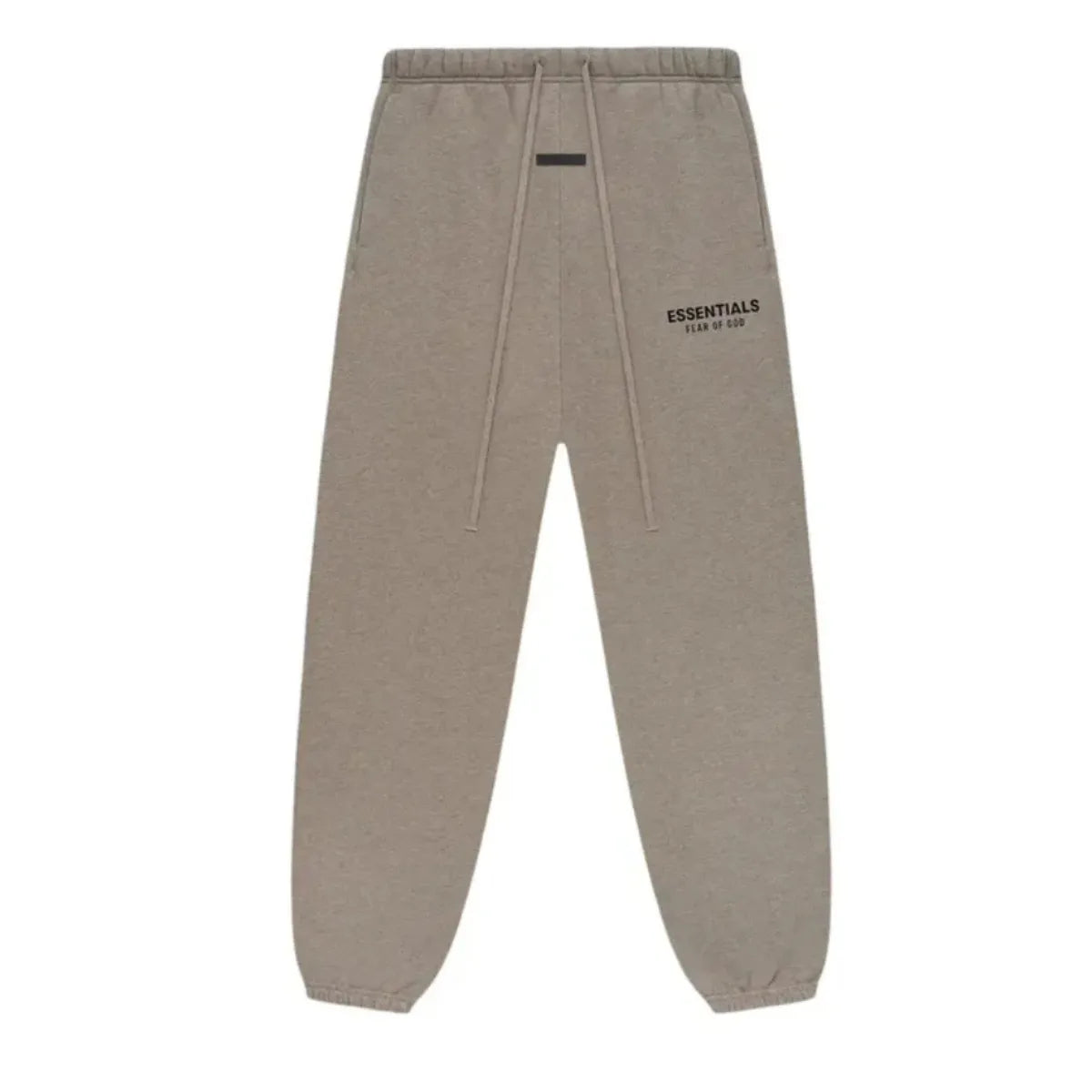 Fear of God Essentials Fleece Sweatpants Heather Gray FW24 with drawstring and logo.