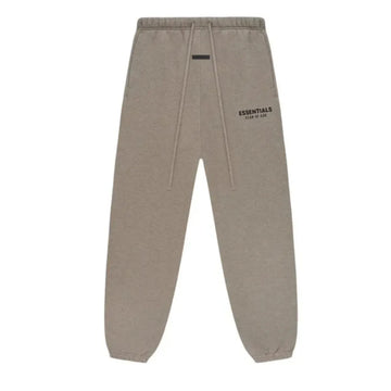 Fear of God Essentials Fleece Sweatpants Heather Gray FW24 with drawstring and logo.