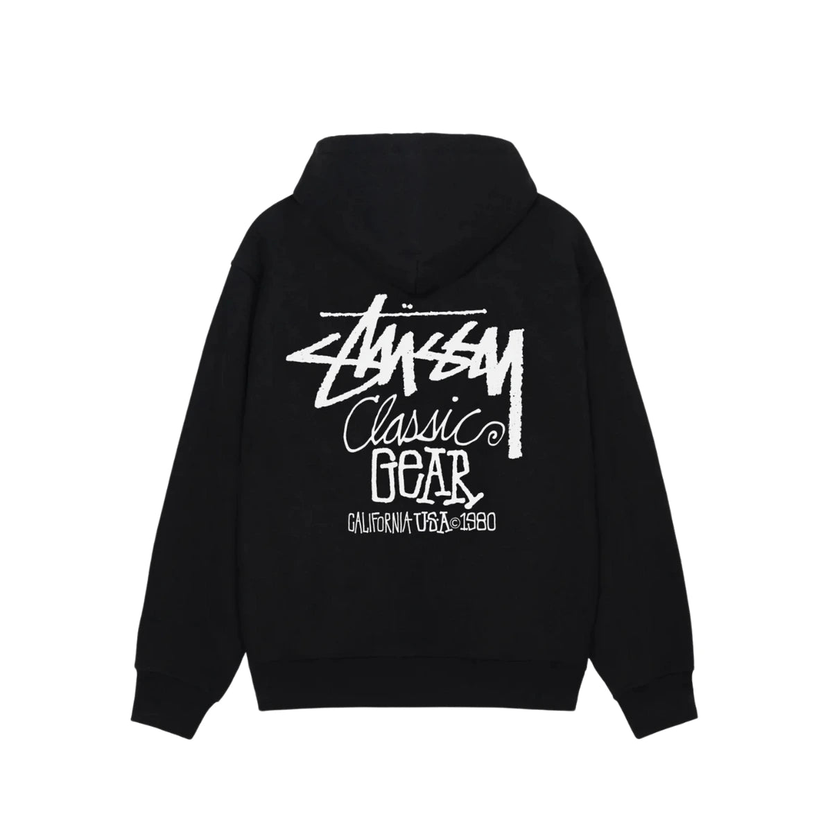 STÜSSY Men's Classic Gear Hooded Sweatshirt Black bluza streetwear