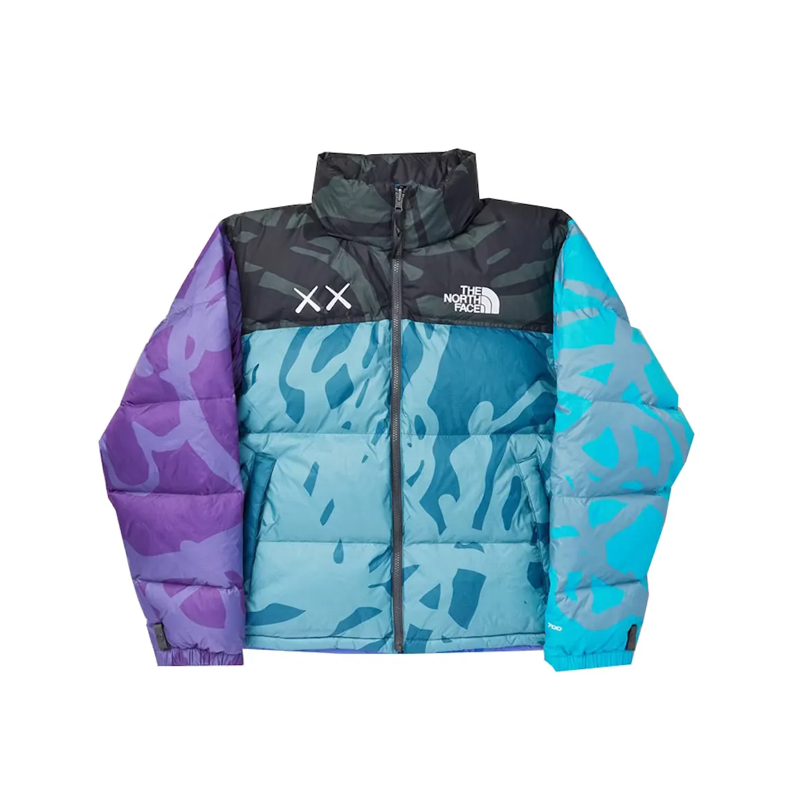 KAWS x The North Face Retro 1996 Nuptse Jacket Monterey Blue Nuptse Print kurtka streetwear
