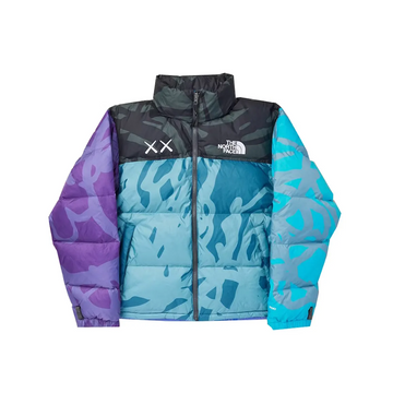 KAWS x The North Face Retro 1996 Nuptse Jacket Monterey Blue Nuptse Print kurtka streetwear