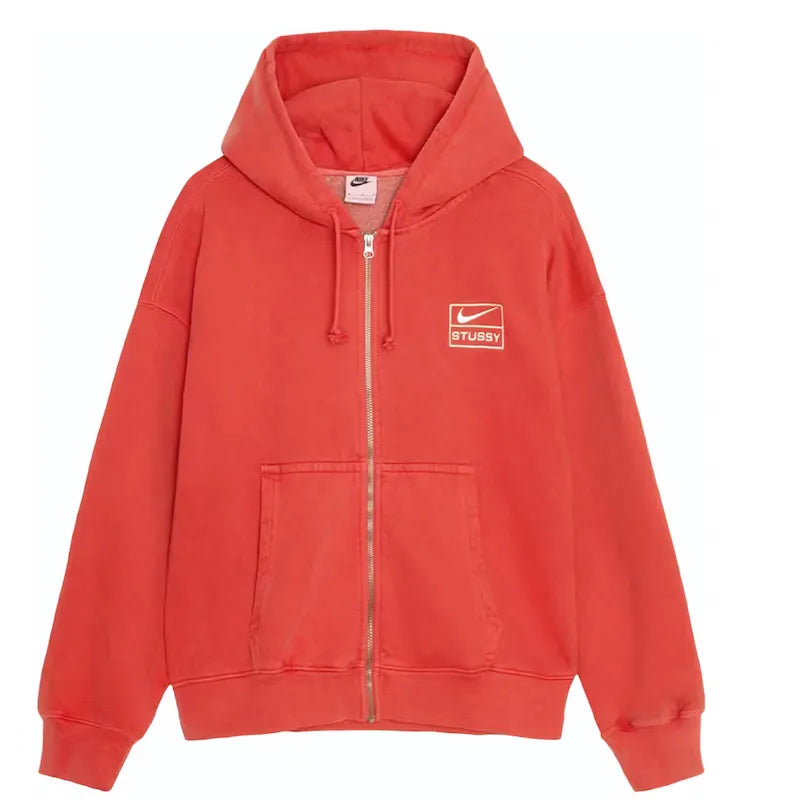 Stussy x Nike Pigment Dyed Fleece Zip Hoodie Habanero Red bluza streetwear