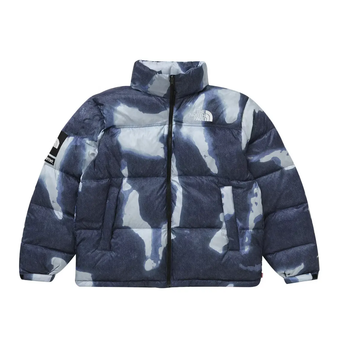Supreme The North Face Bleached Denim Print Nuptse Jacket Indigo kurtka streetwear