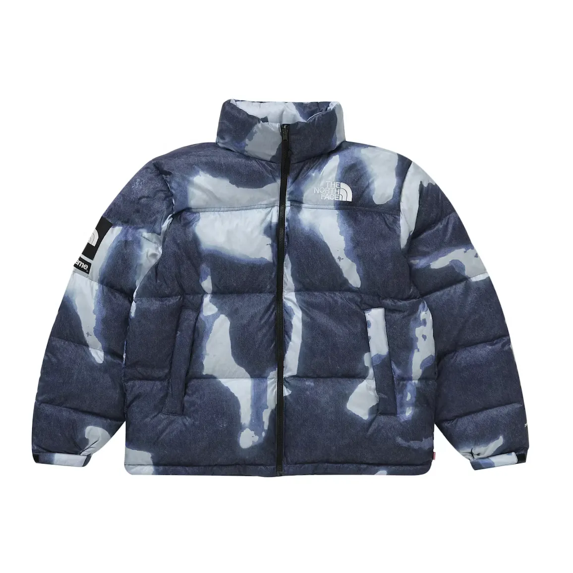 Supreme The North Face Bleached Denim Print Nuptse Jacket Indigo kurtka streetwear