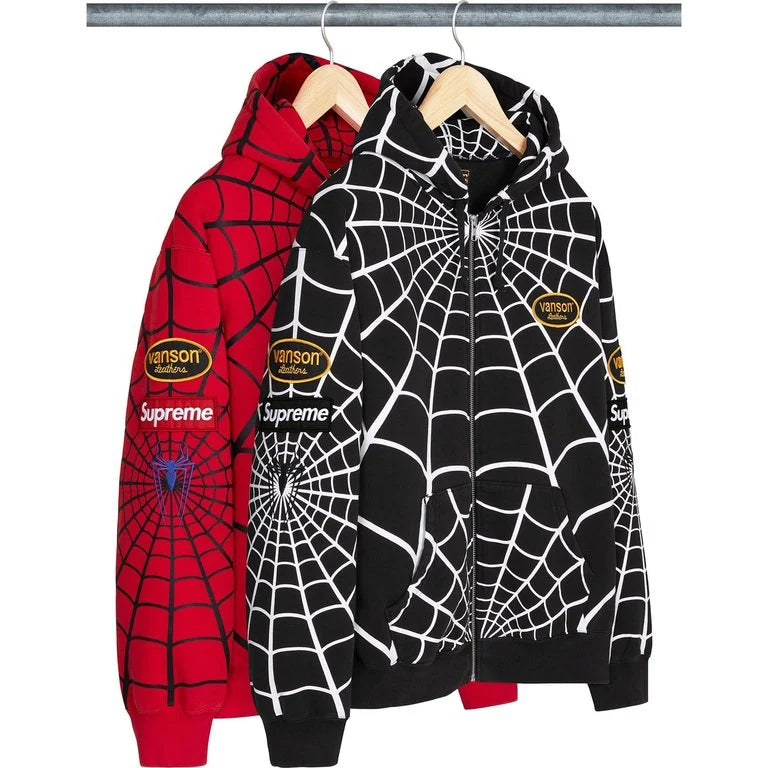 Supreme®/Vanson Leathers® Spider-Man Zip Up Hooded Sweatshirt BLACK
