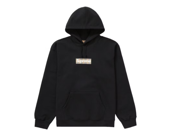 Supreme Burberry Box Logo Hooded Sweatshirt Black