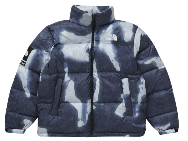 Supreme The North Face Bleached Denim Print Nuptse Jacket Indigo