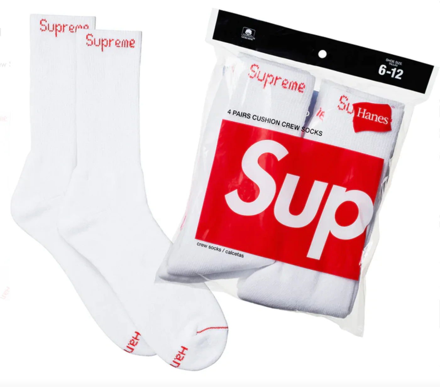 Supreme Hanes Skarpetki Białe (4 szt)